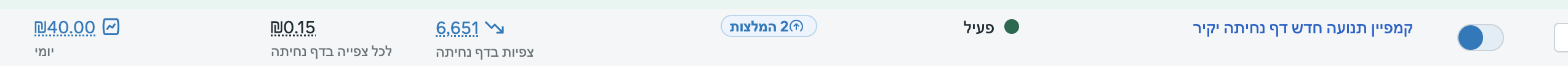 קמפיין תנועה לדף נחיתה — 6,651 צפיות בעלות 0.15 ₪